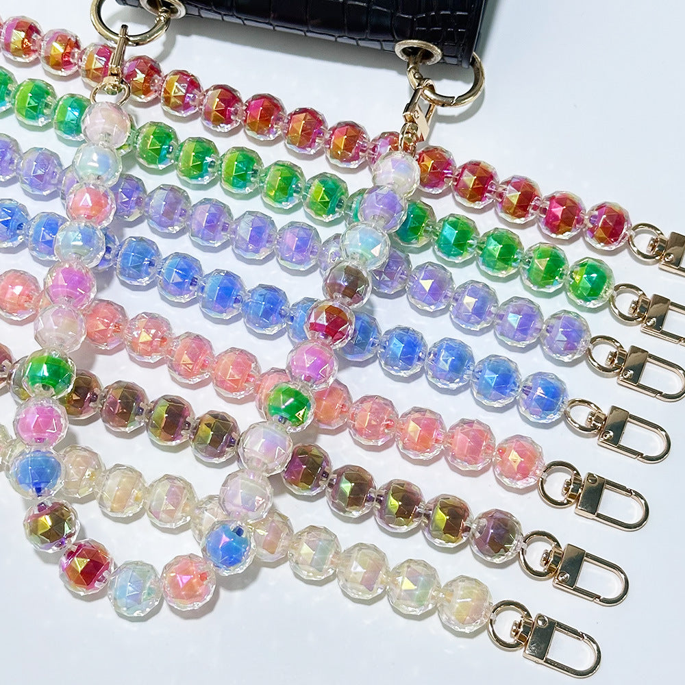 Rhombus Sugar Cube Acrylic Beaded Bag Chain - 40cm (15.7") Multi-use Strap for Shoulder, Crossbody & Phone with Gold Figure-8 Clasp