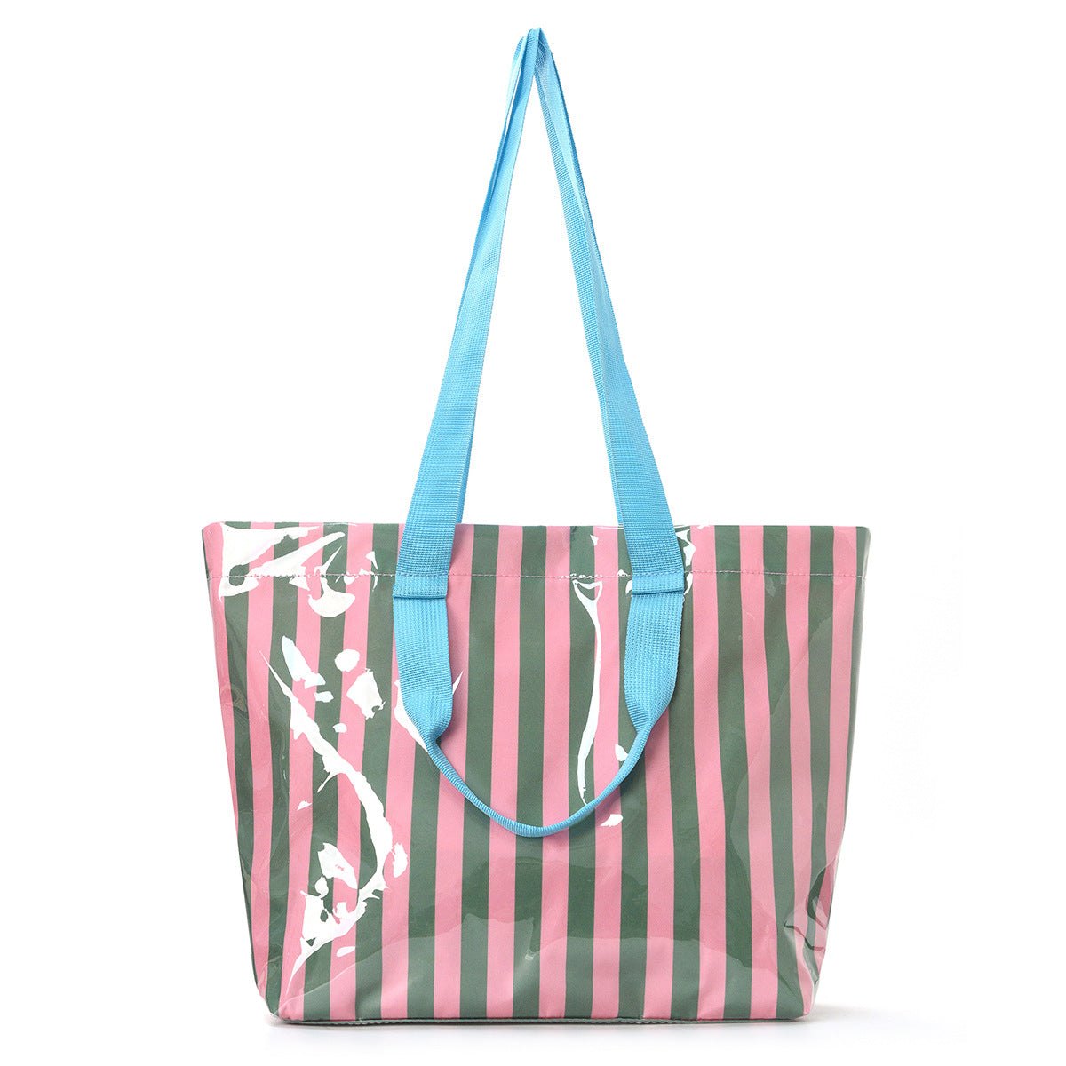 Striped PVC Tote Bag Large Glossy Striped Handbag Waterproof Plastic Top Handle Tote Handbag Summer Beach Bag