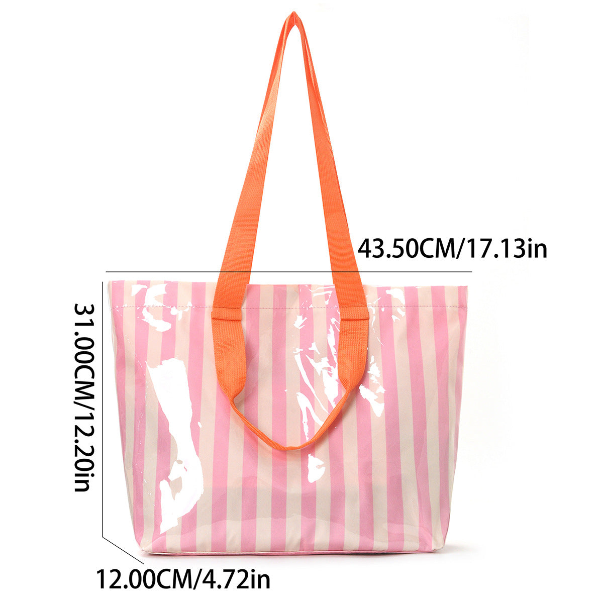 Striped PVC Tote Bag Large Glossy Striped Handbag Waterproof Plastic Top Handle Tote Handbag Summer Beach Bag