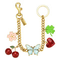 Butterfly Cherry Clover Chain Keychain, Two-Tone Gold & Silver Available, Cute Bag Charms for Teen Girls