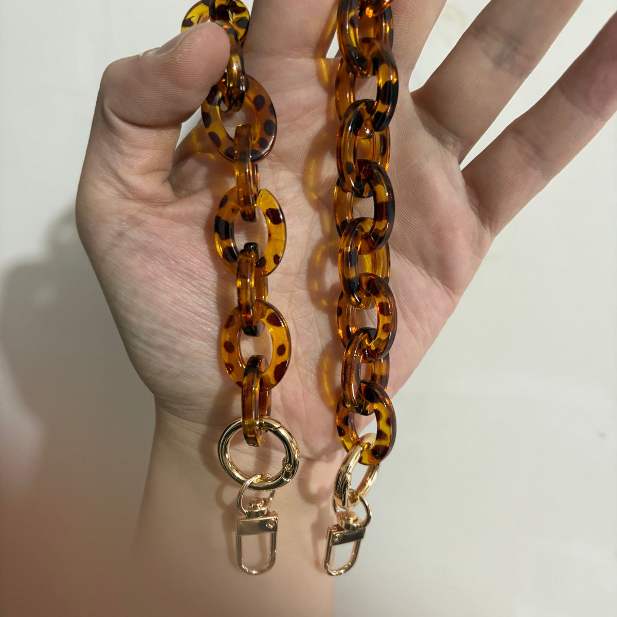 Premium Tortoiseshell Resin Bag Strap (37cm/14.6") - Detachable Leopard Chunky Chain