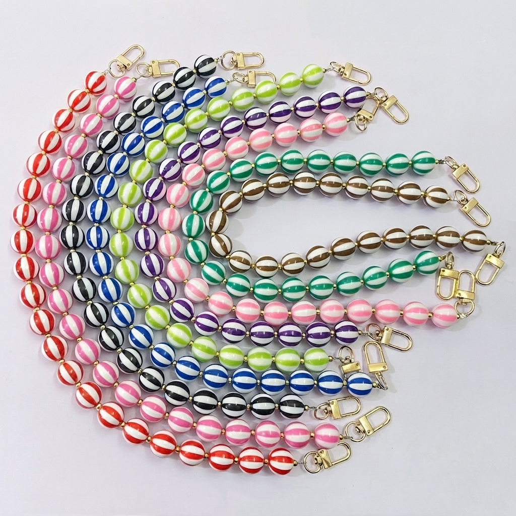 Striped Candy Color Beaded Bag Chain, 45cm / 20 Inches