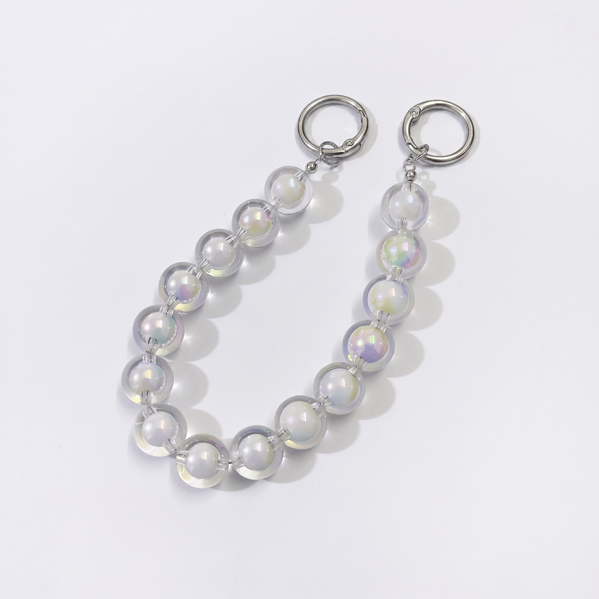 Transparent Double-Layer Round Bead Bag Chain, Color Inner Pearl Beaded Purse Strap with Metal O-Rings