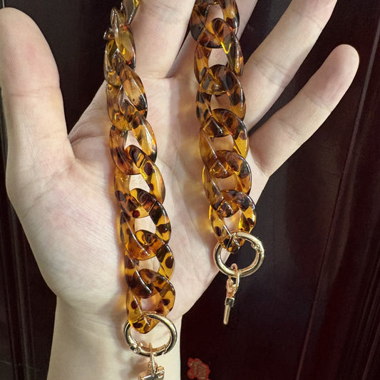 Premium Tortoiseshell Resin Bag Strap (37cm/14.6") - Detachable Leopard Chunky Chain