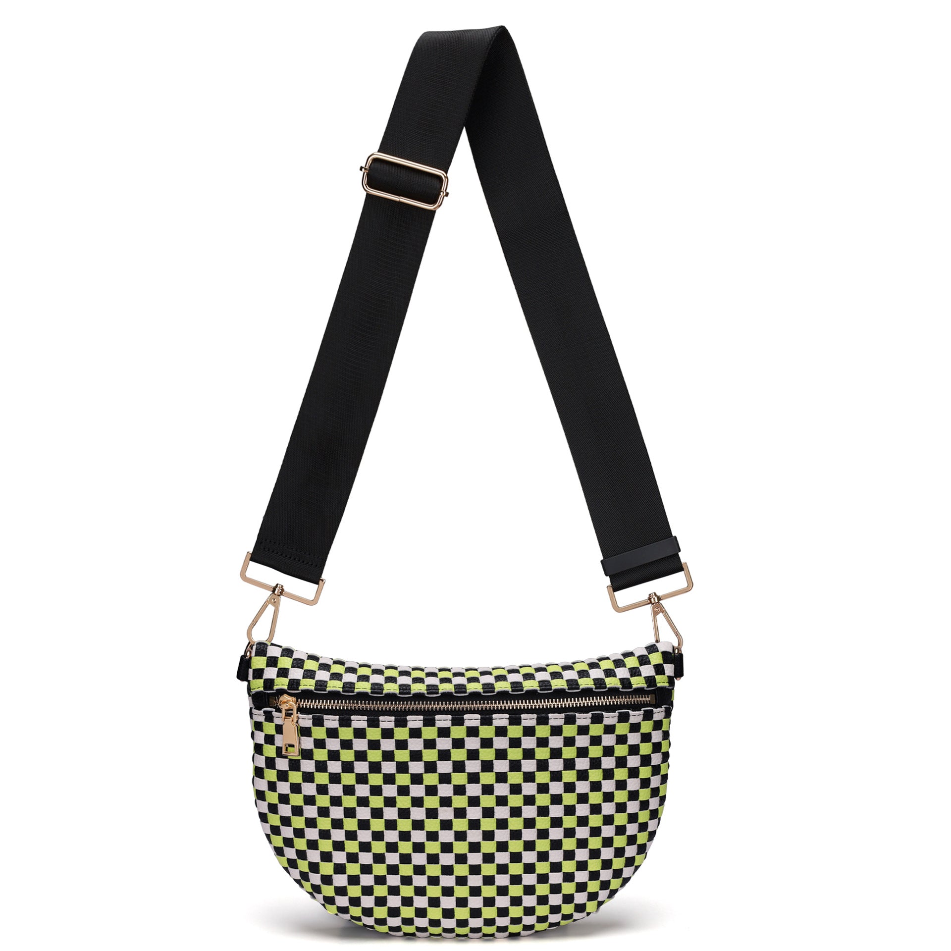Woven Crossbody Bags For Women Checkered Bum Bag Women's Waist Pack Sling Purse with Wide Strap for Travel