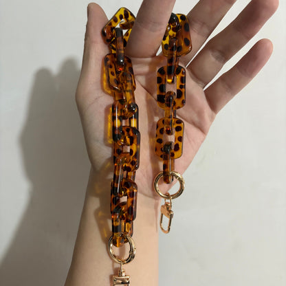 Premium Tortoiseshell Resin Bag Strap (37cm/14.6") - Detachable Leopard Chunky Chain