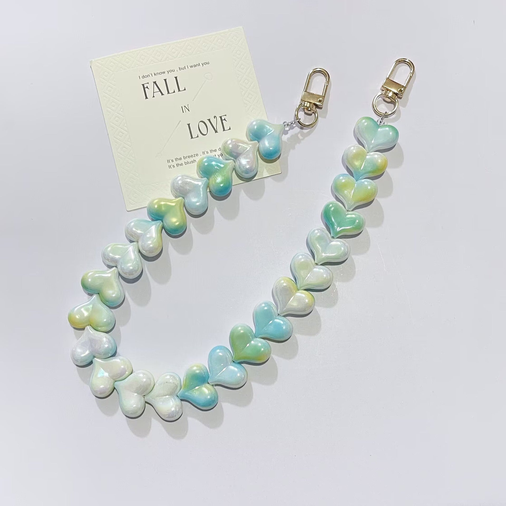 45cm Iridescent Heart Bead Bag Chain Strap, Cute Pearl Color Heart Beaded Replacement Purse Strap with Gold Clasps