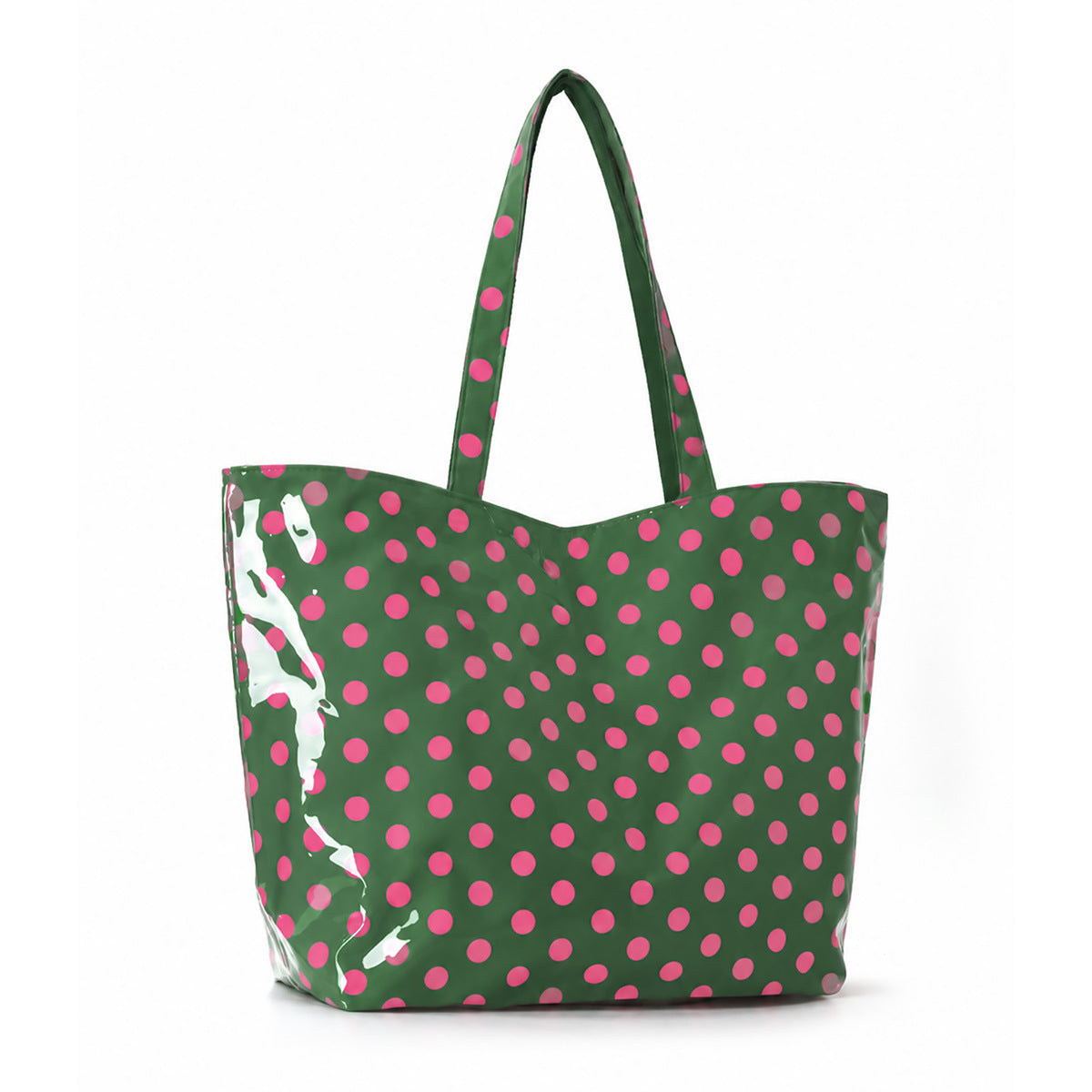 PVC Tote Bag Tote Purse with Zipper Large Polk Dot Print Handbag for Work Beach Gift