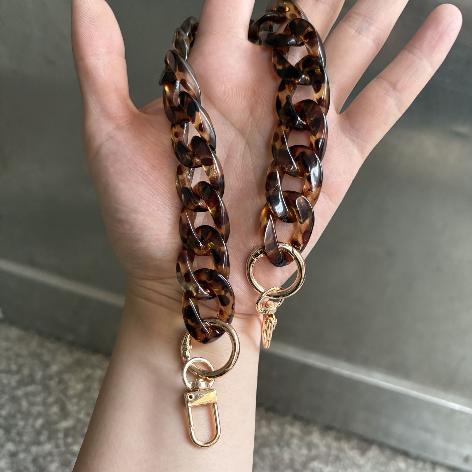 Premium Tortoiseshell Resin Bag Strap (37cm/14.6") - Detachable Leopard Chunky Chain