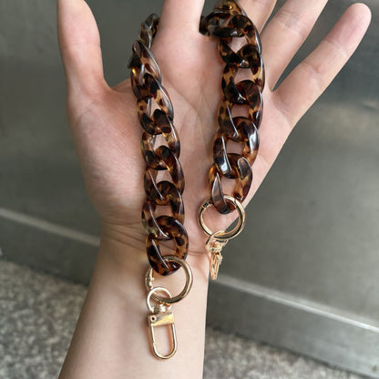 Premium Tortoiseshell Resin Bag Strap (37cm/14.6") - Detachable Leopard Chunky Chain