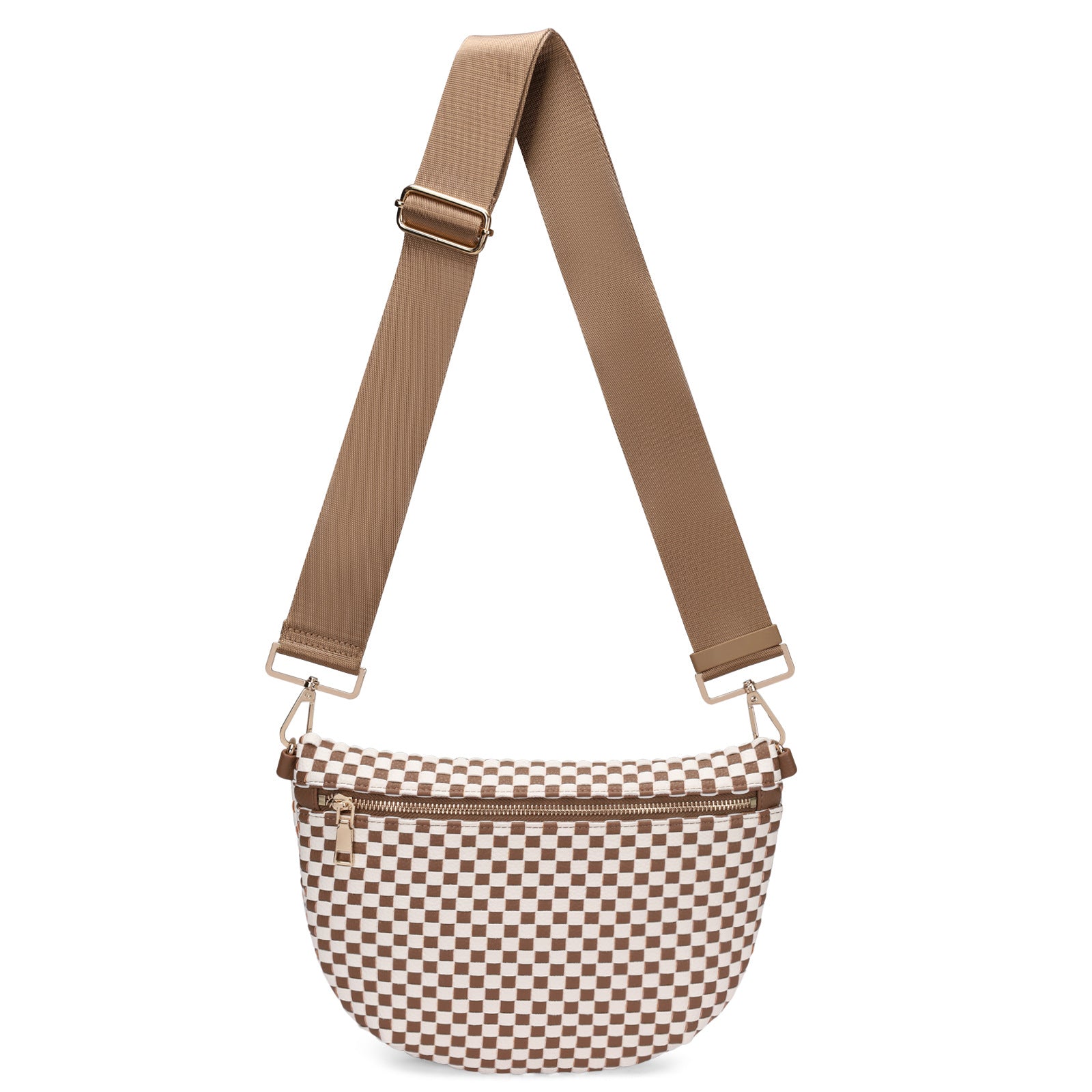 Woven Crossbody Bags For Women Checkered Bum Bag Women's Waist Pack Sling Purse with Wide Strap for Travel