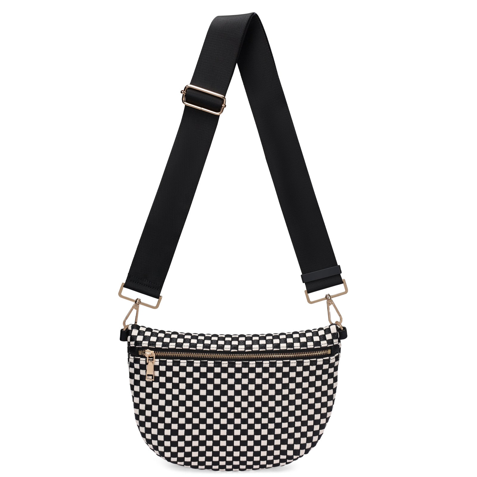 Woven Crossbody Bags For Women Checkered Bum Bag Women's Waist Pack Sling Purse with Wide Strap for Travel