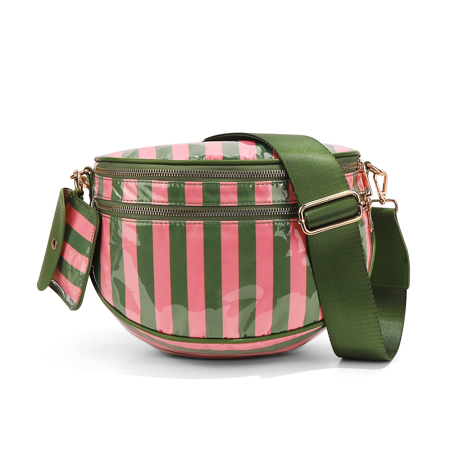 PVC Striped Crossbody Bag for Women, Lightweight Bumbag with Adjustable Strap, Waterproof Casual Belt Bag for Travel