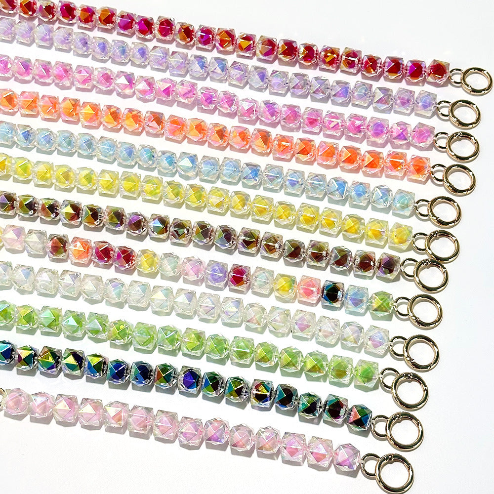 Rhombus Sugar Cube Acrylic Beaded Bag Chain - 40cm (15.7") Multi-use Strap for Shoulder, Crossbody & Phone with Gold Figure-8 Clasp