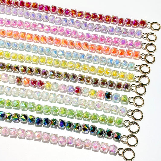 Rhombus Sugar Cube Acrylic Beaded Bag Chain - 40cm (15.7") Multi-use Strap for Shoulder, Crossbody & Phone with Gold Figure-8 Clasp