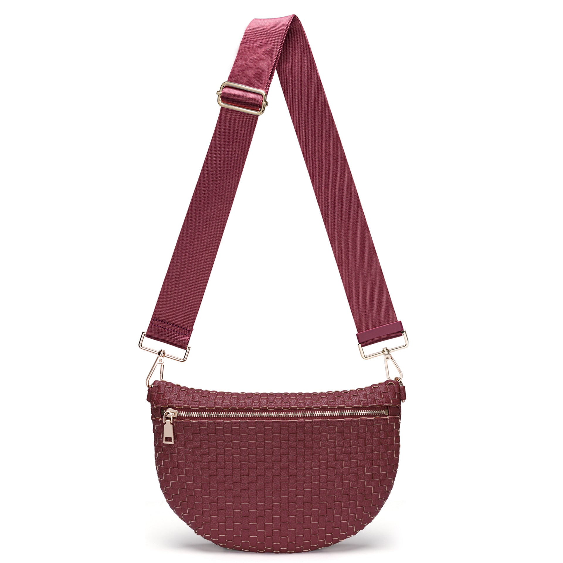 Woven Crossbody Bags For Women Checkered Bum Bag Women's Waist Pack Sling Purse with Wide Strap for Travel