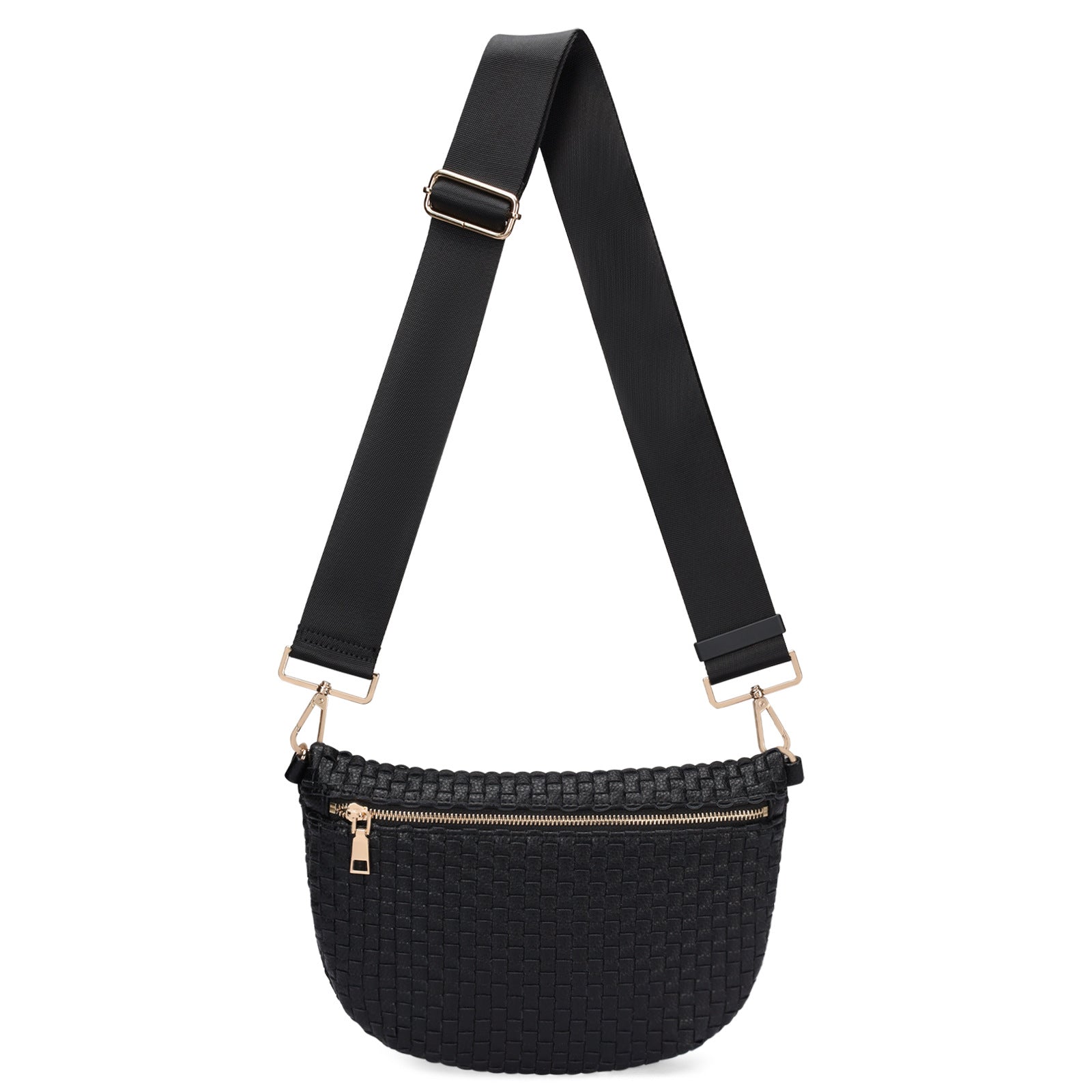 Woven Crossbody Bags For Women Checkered Bum Bag Women's Waist Pack Sling Purse with Wide Strap for Travel