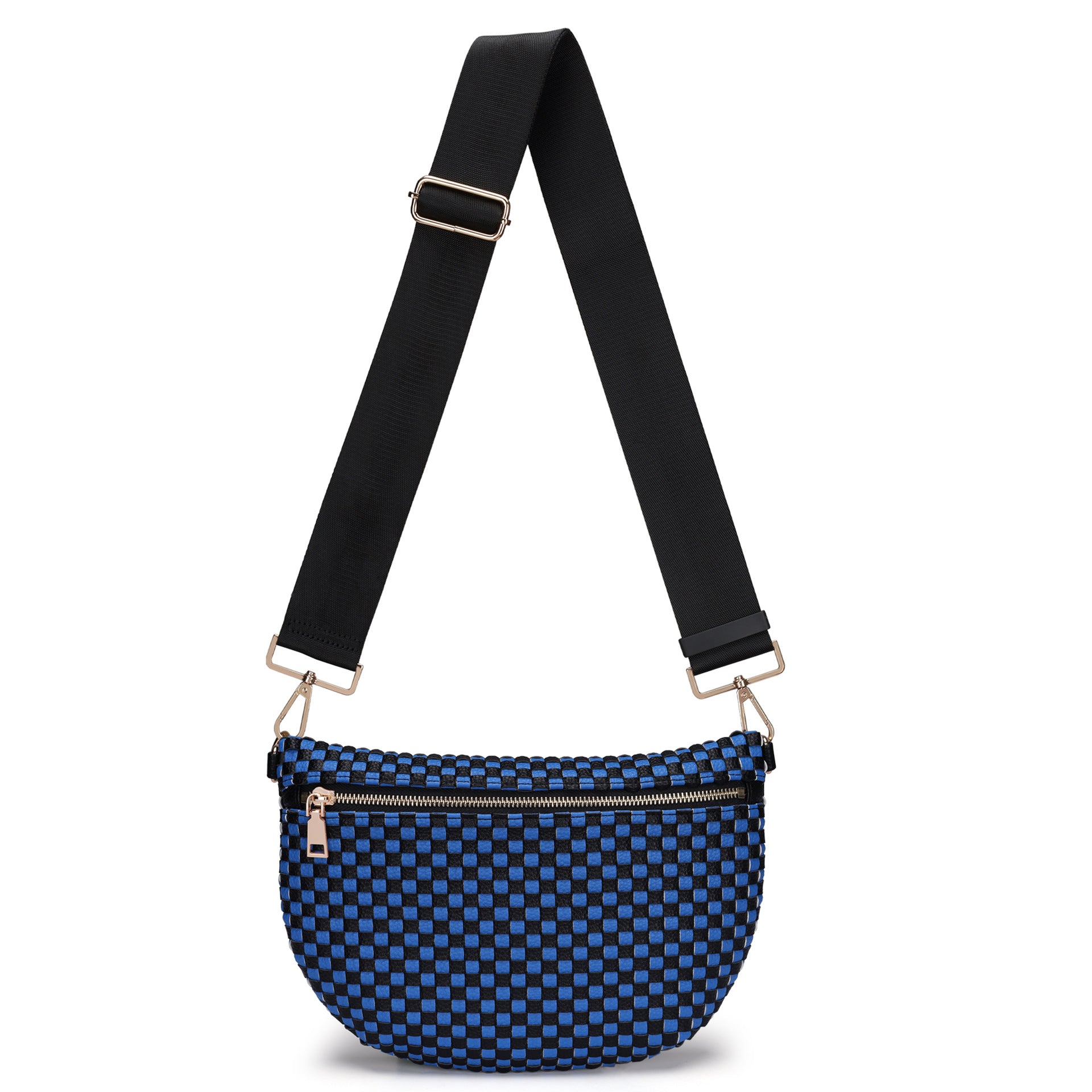 Woven Crossbody Bags For Women Checkered Bum Bag Women's Waist Pack Sling Purse with Wide Strap for Travel