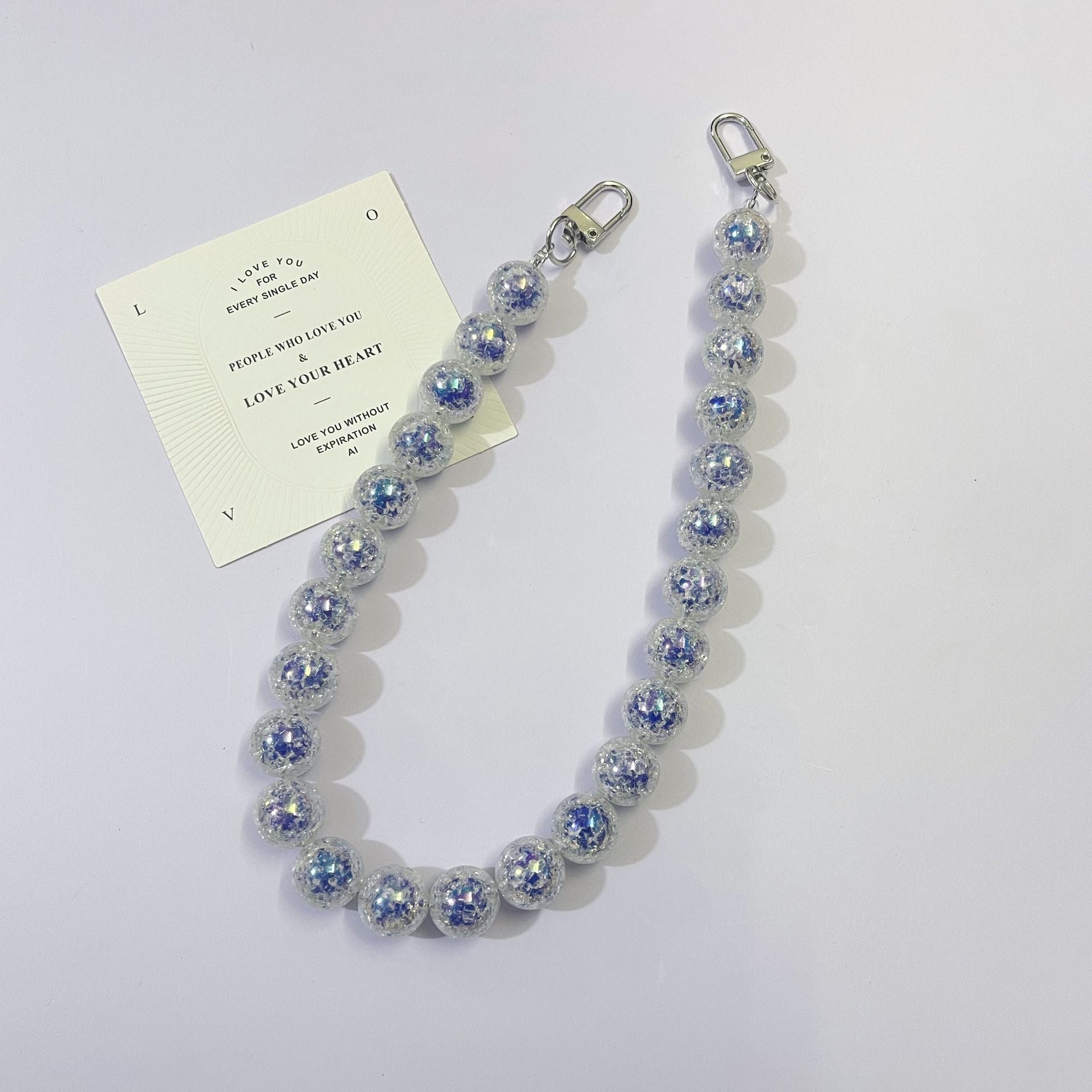 45cm Glitter Sequin Round Bead Bag Strap, Transparent Sparkly Ball Beaded Replacement Purse Chain with Silver Swivel Clasps
