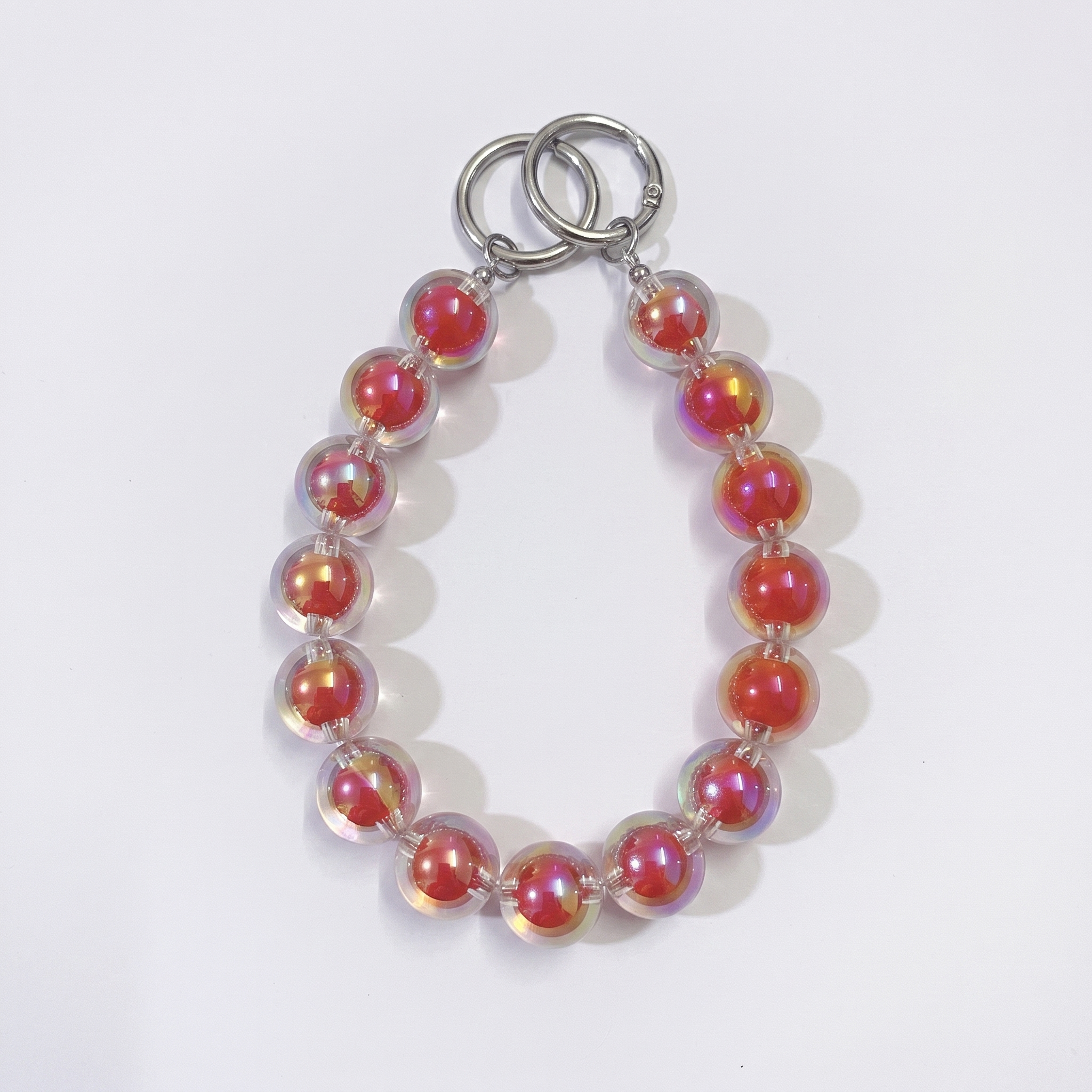 Transparent Double-Layer Round Bead Bag Chain, Color Inner Pearl Beaded Purse Strap with Metal O-Rings