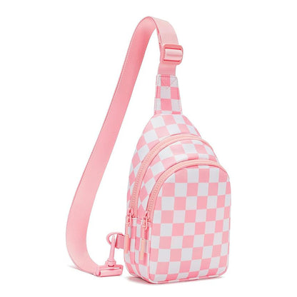 Waterproof Nylon Checkered Chest Bag - Versatile Crossbody Fanny Pack for Outdoor Sports & Running