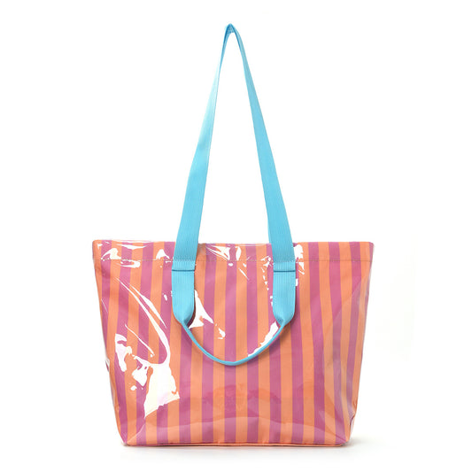 Striped PVC Tote Bag Large Glossy Striped Handbag Waterproof Plastic Top Handle Tote Handbag Summer Beach Bag