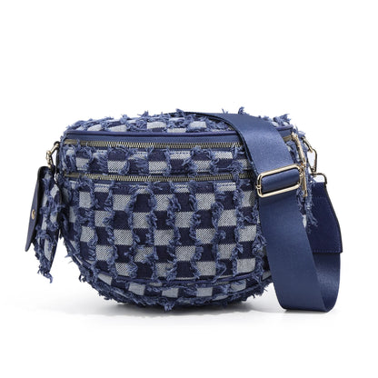 Denim Checkered Crossbody Bum Bag Large Capacity Belt Bag