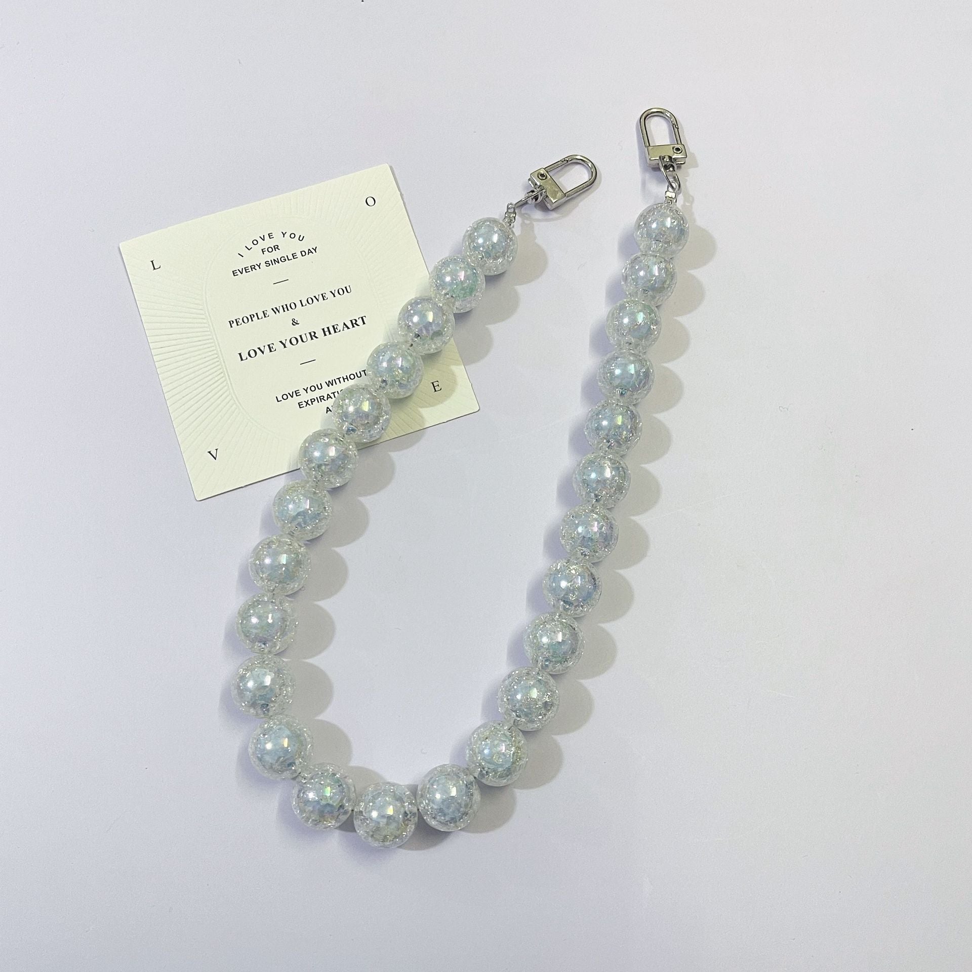 45cm Glitter Sequin Round Bead Bag Strap, Transparent Sparkly Ball Beaded Replacement Purse Chain with Silver Swivel Clasps
