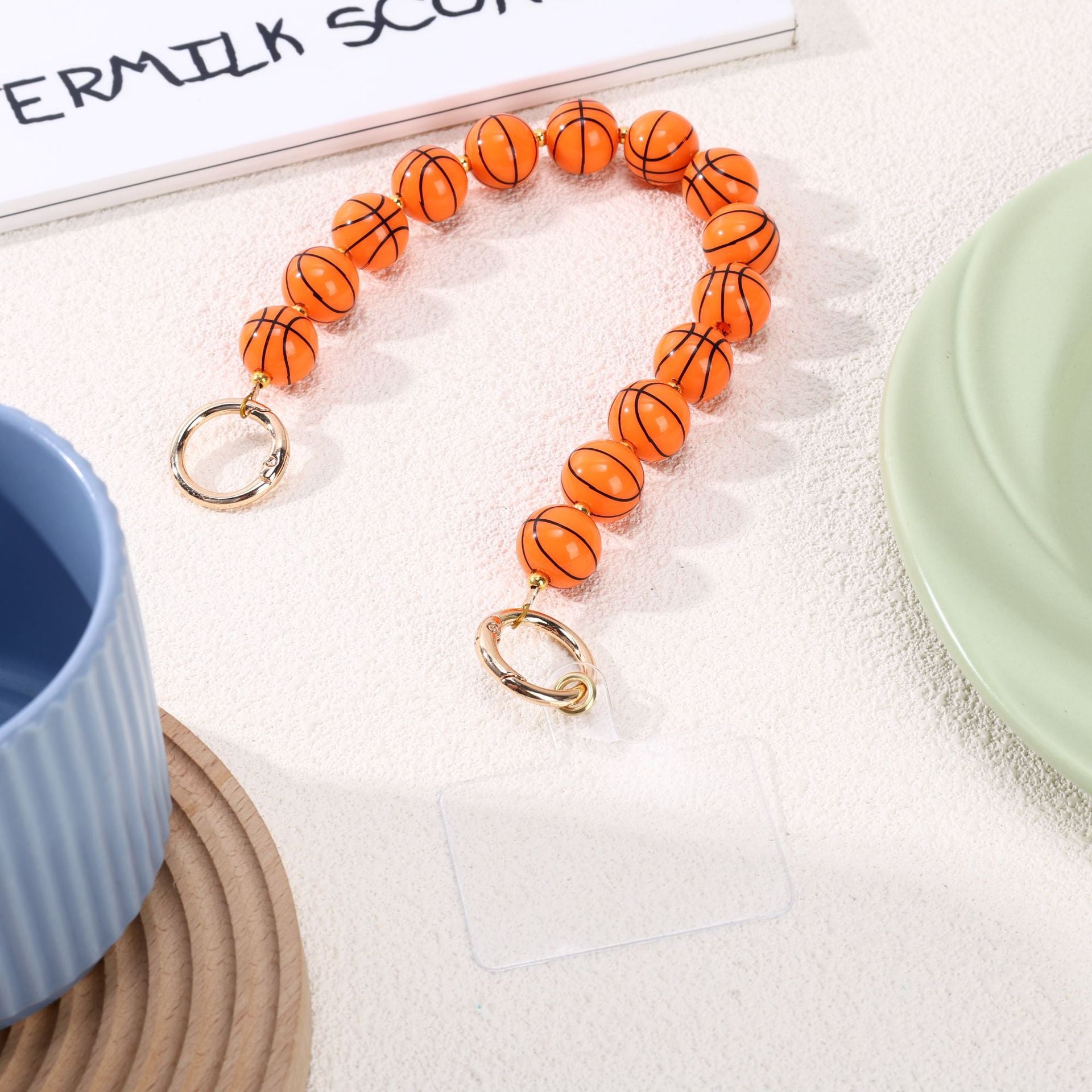 Sports Basketball Round Bead Decorative Bag Chain Strap, 20 Inches / 45cm Bag Decoration