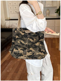 Camouflage Canvas Large Tote Bag, Trendy Casual Lazy Shoulder Handbag