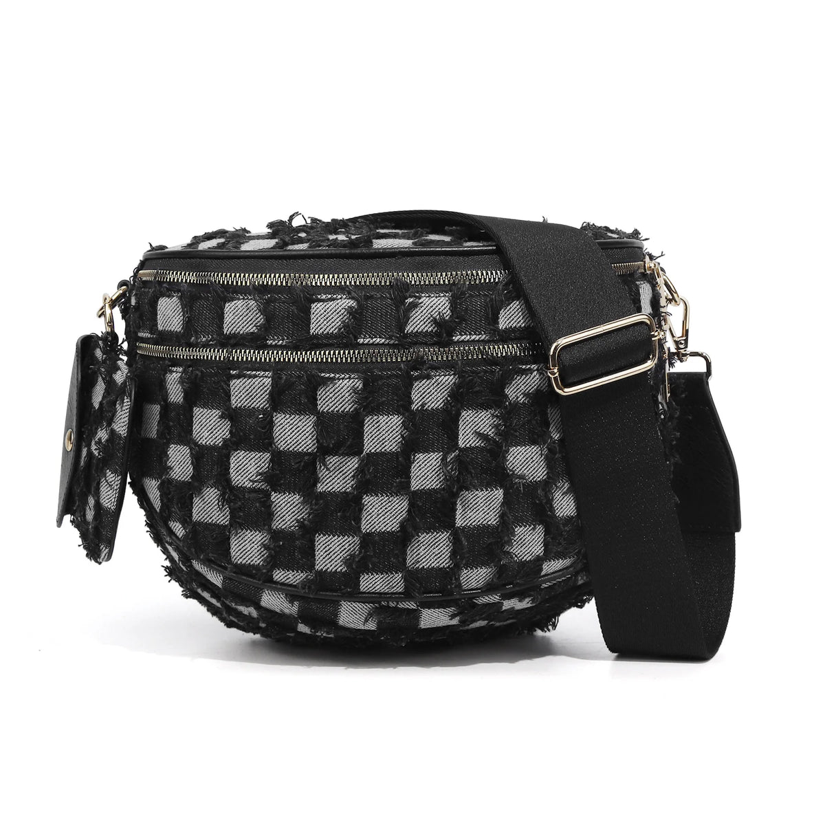 Denim Checkered Crossbody Bum Bag Large Capacity Belt Bag