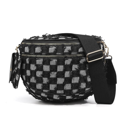 Denim Checkered Crossbody Bum Bag Large Capacity Belt Bag