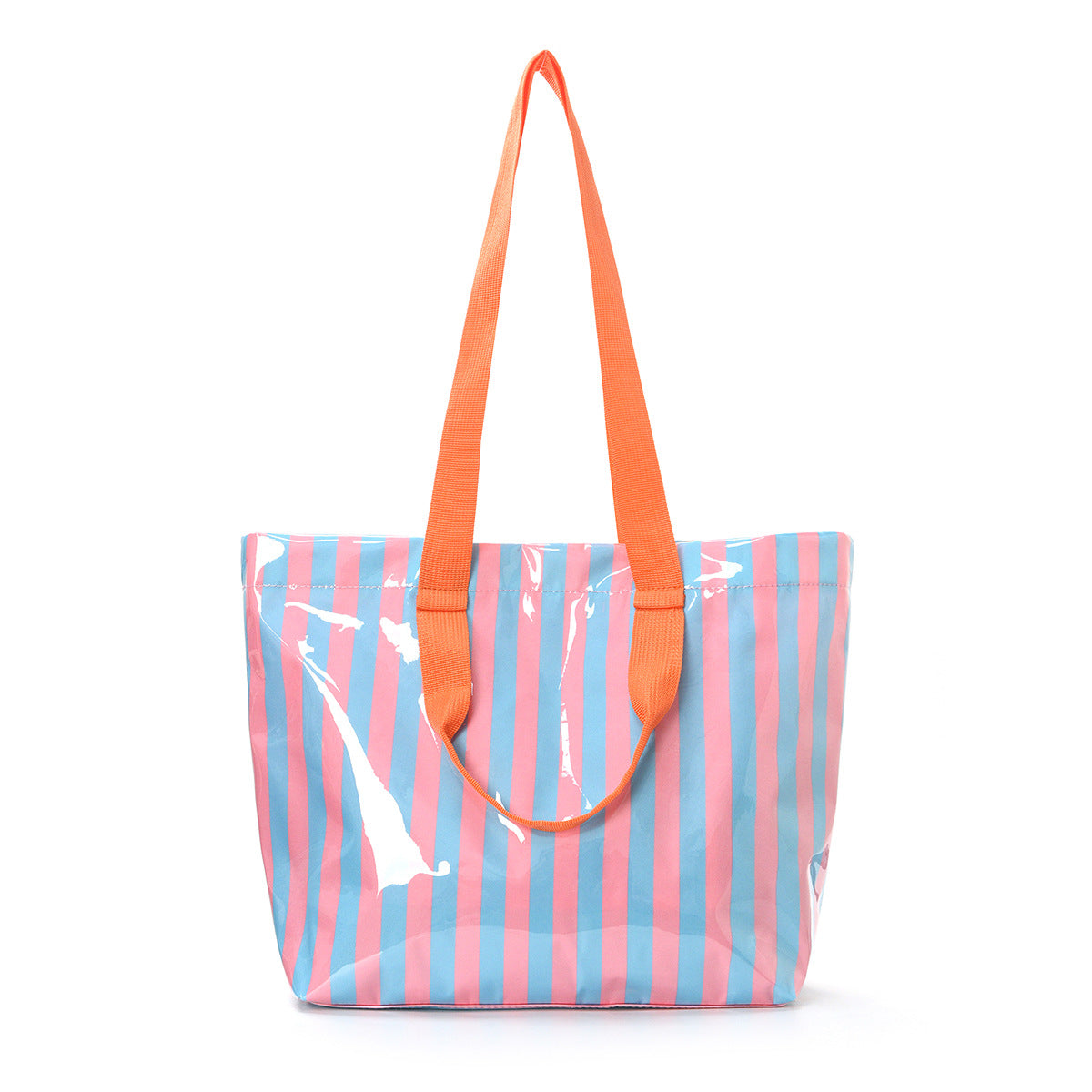 Striped PVC Tote Bag Large Glossy Striped Handbag Waterproof Plastic Top Handle Tote Handbag Summer Beach Bag