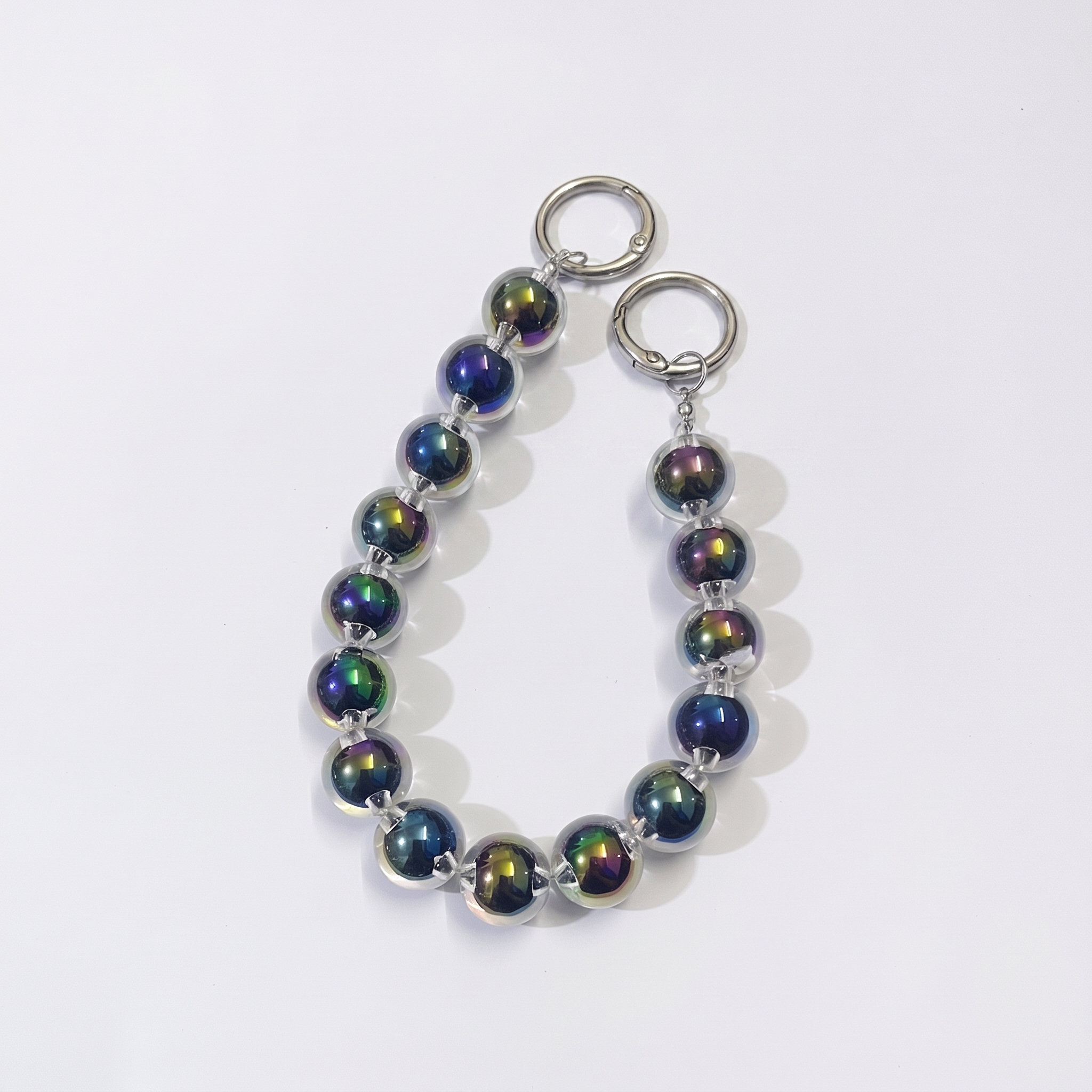 Transparent Double-Layer Round Bead Bag Chain, Color Inner Pearl Beaded Purse Strap with Metal O-Rings