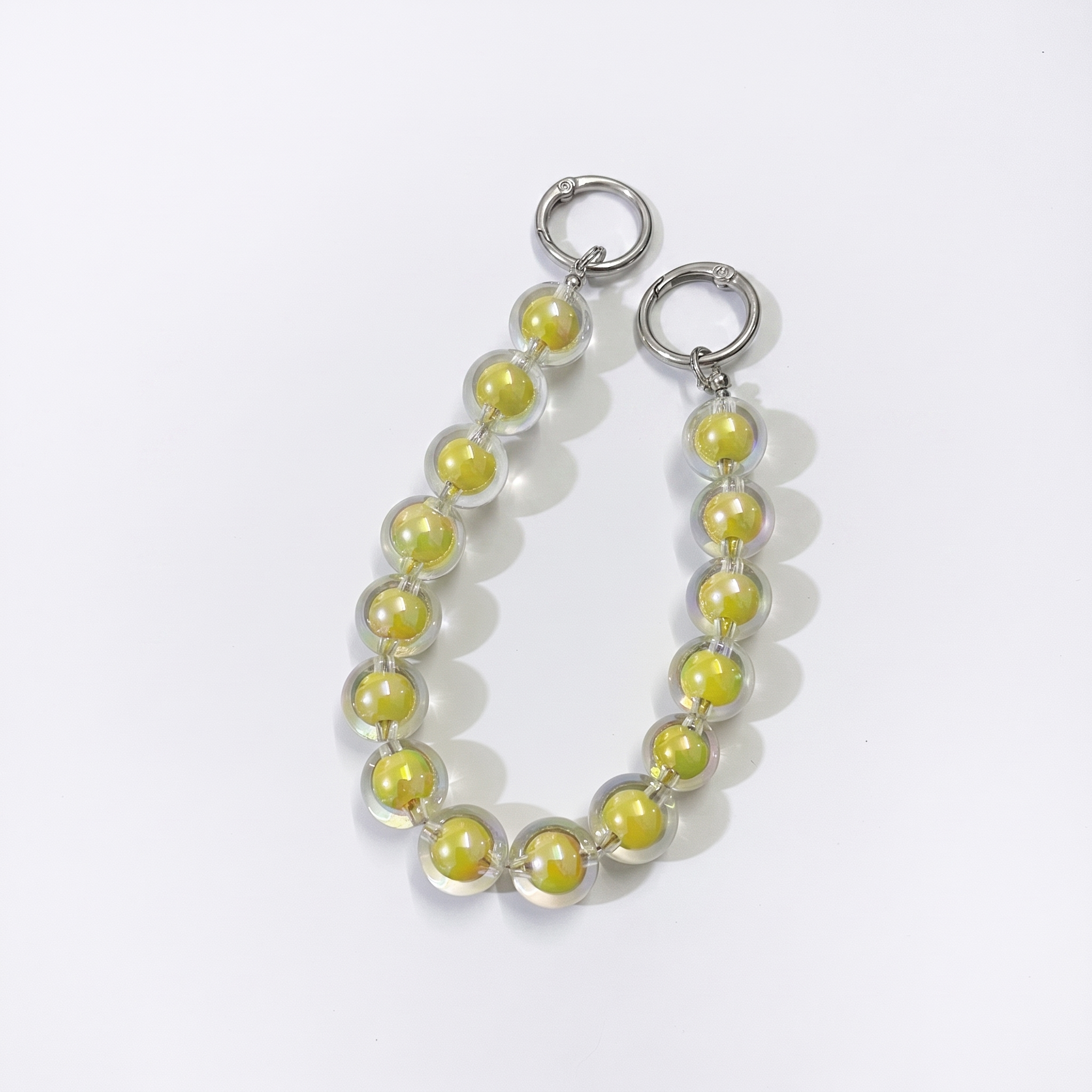 Transparent Double-Layer Round Bead Bag Chain, Color Inner Pearl Beaded Purse Strap with Metal O-Rings
