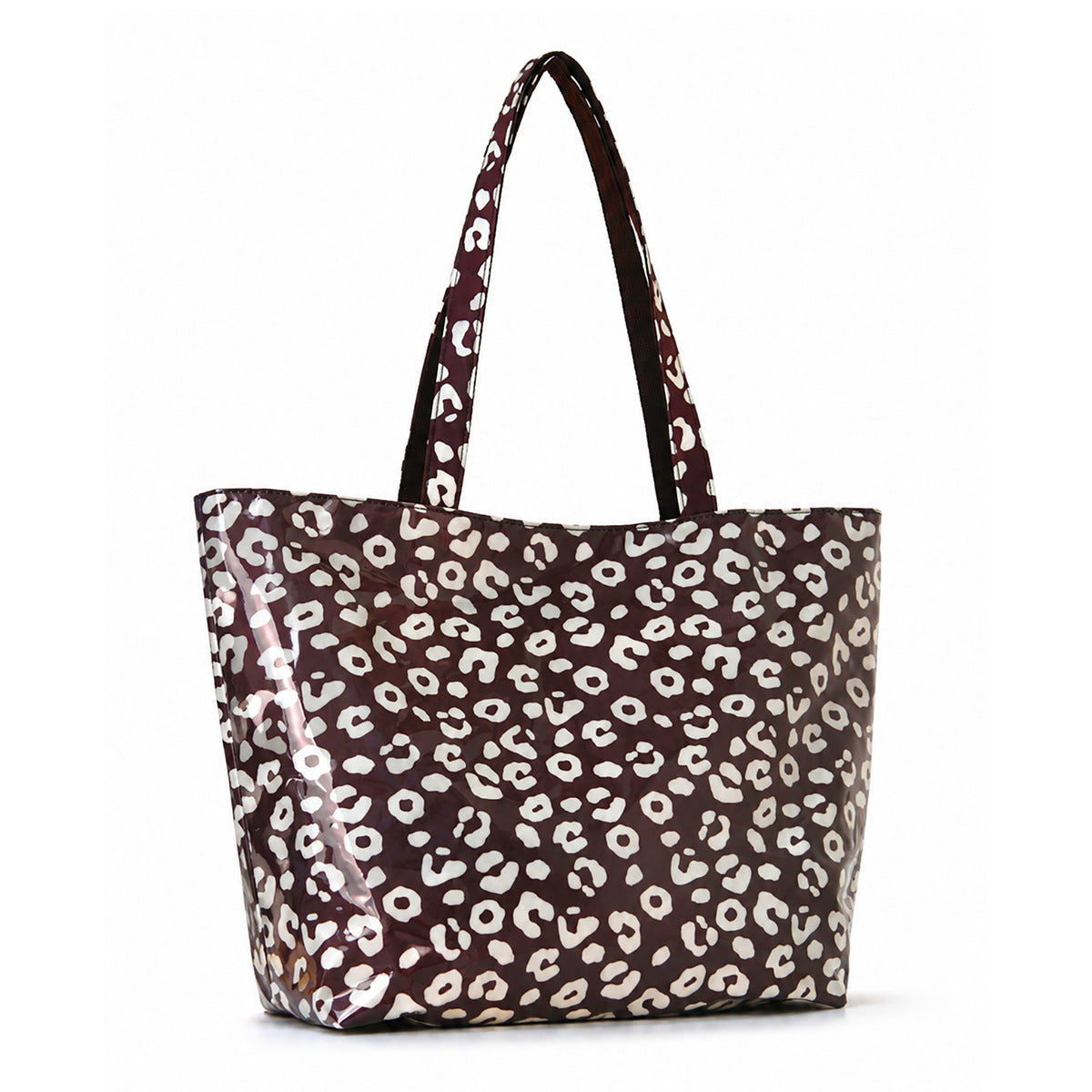PVC Tote Bag Tote Purse with Zipper Large Leopard Print Handbag for Work Beach Gift
