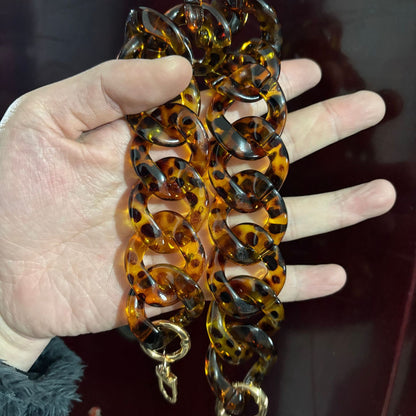Premium Tortoiseshell Resin Bag Strap (37cm/14.6") - Detachable Leopard Chunky Chain