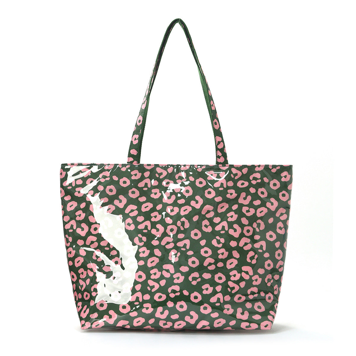 PVC Tote Bag Tote Purse with Zipper Large Leopard Print Handbag for Work Beach Gift