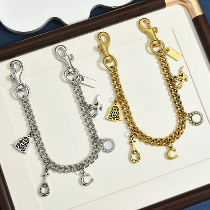Engraved Metal Bag Chain, Dual Gold & Silver Tone