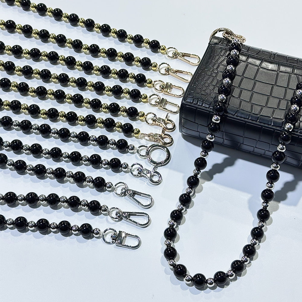 8mm High-end Black and Silver Beaded Bag Chain