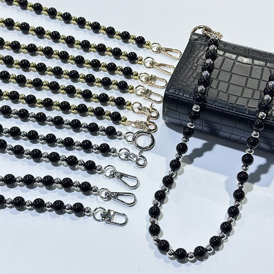 8mm High-end Black and Silver Beaded Bag Chain