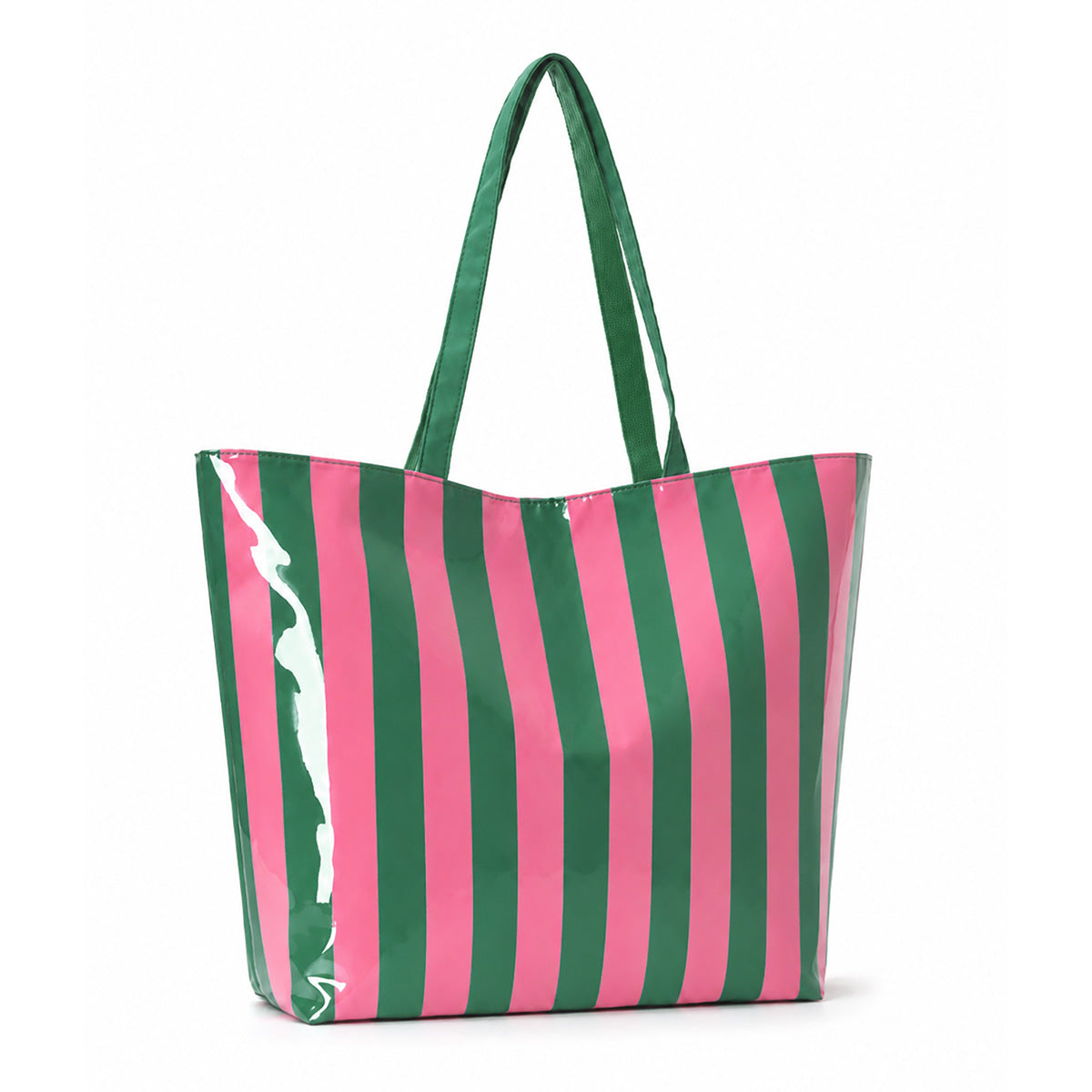 PVC Tote Bag Tote Purse with Zipper Large Stripe Print Handbag for Work Beach Gift