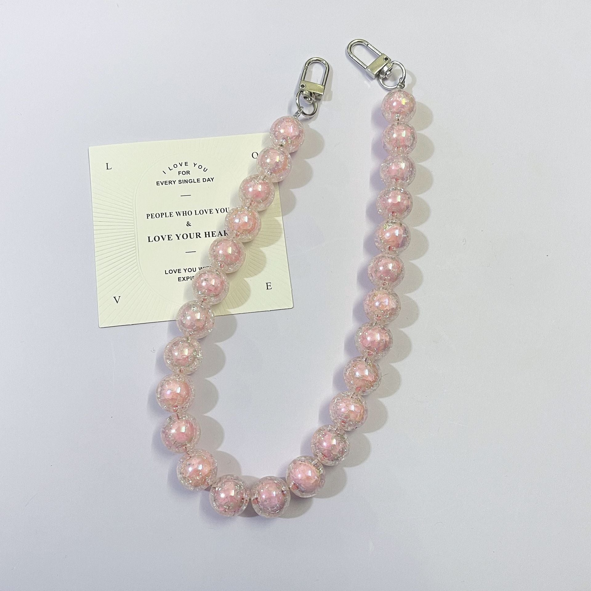 45cm Glitter Sequin Round Bead Bag Strap, Transparent Sparkly Ball Beaded Replacement Purse Chain with Silver Swivel Clasps
