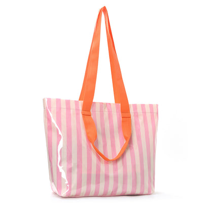 Striped PVC Tote Bag Large Glossy Striped Handbag Waterproof Plastic Top Handle Tote Handbag Summer Beach Bag