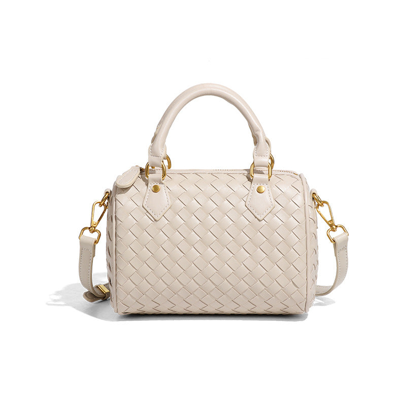 Small Woven Boston Bags for Women Top Handle Leather Purses Barrel Bag Satchel Handbags Shoulder Bag Designer Crossbody Bags