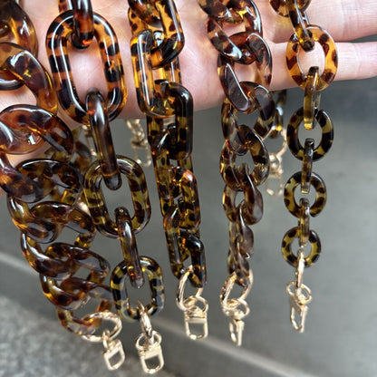 Premium Tortoiseshell Resin Bag Strap (37cm/14.6") - Detachable Leopard Chunky Chain
