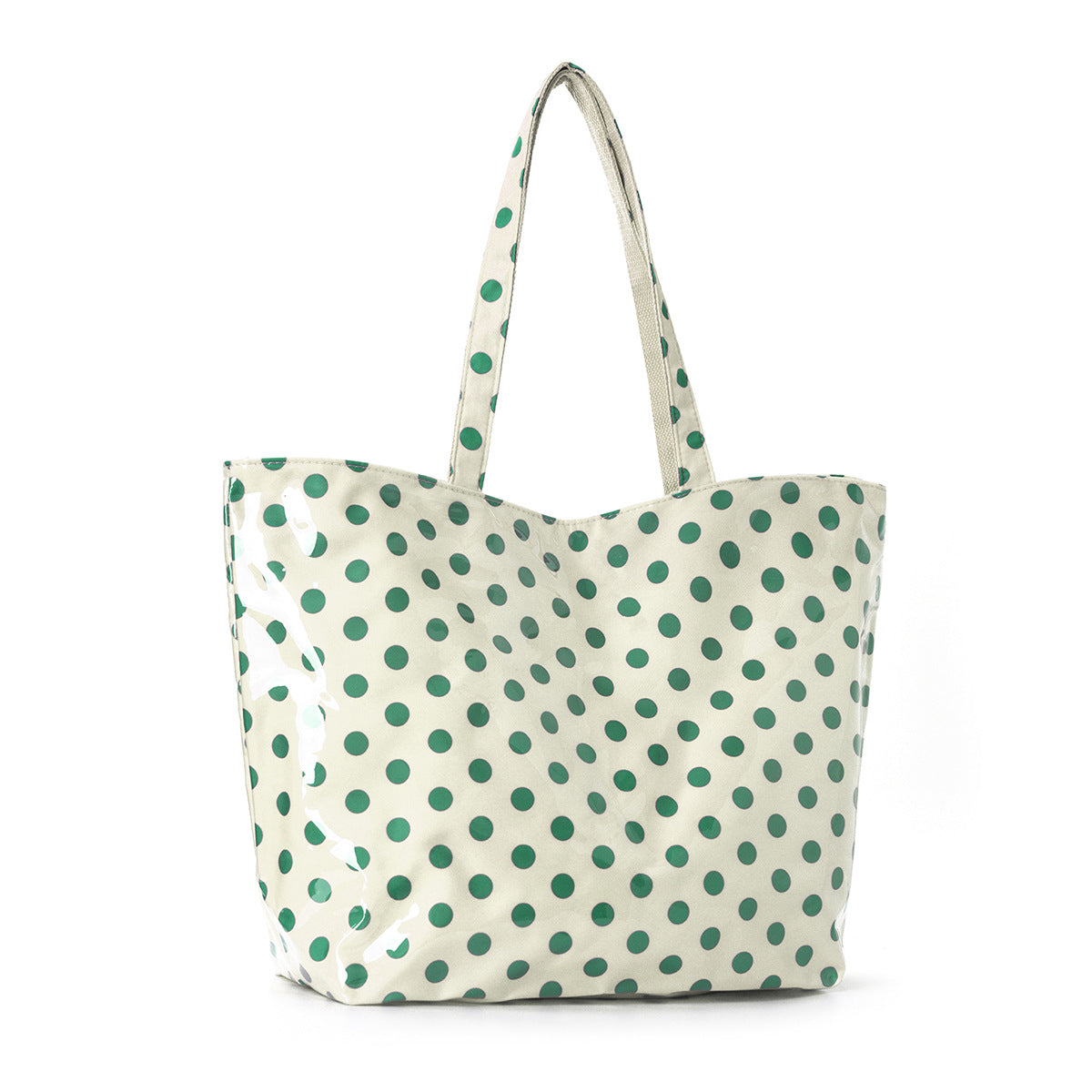 PVC Tote Bag Tote Purse with Zipper Large Polk Dot Print Handbag for Work Beach Gift