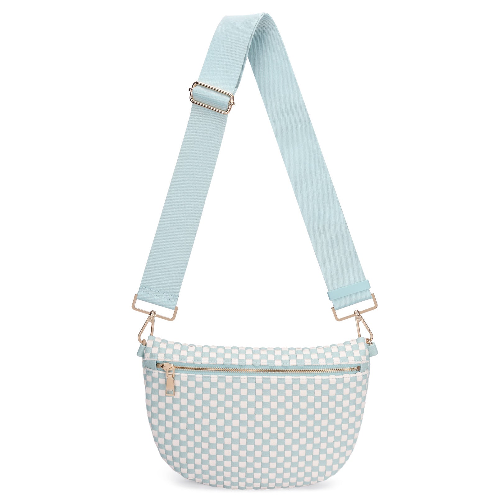 Woven Crossbody Bags For Women Checkered Bum Bag Women's Waist Pack Sling Purse with Wide Strap for Travel