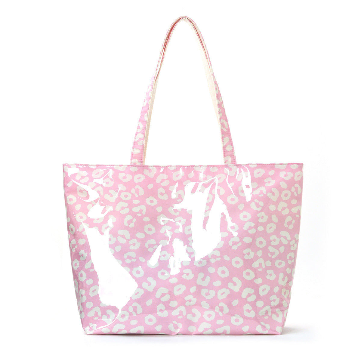 PVC Tote Bag Tote Purse with Zipper Large Leopard Print Handbag for Work Beach Gift