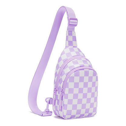 Waterproof Nylon Checkered Chest Bag - Versatile Crossbody Fanny Pack for Outdoor Sports & Running